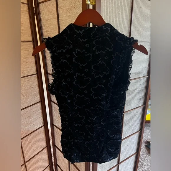 Xoxo y2k vintage black lace open front mandarin collar ruched tank top - Picture 5 of 8